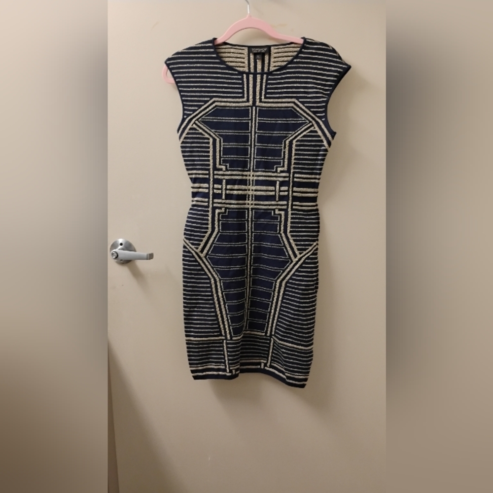Topshop Womens Art Deco Knit Patterned Sleeveless Sheath Bodycon Dress Sz 8 US